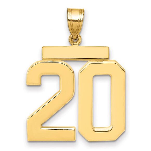 14k Yellow Gold, Athletic Collection, Large Polished Number 20 Pendant - Picture 1 of 3